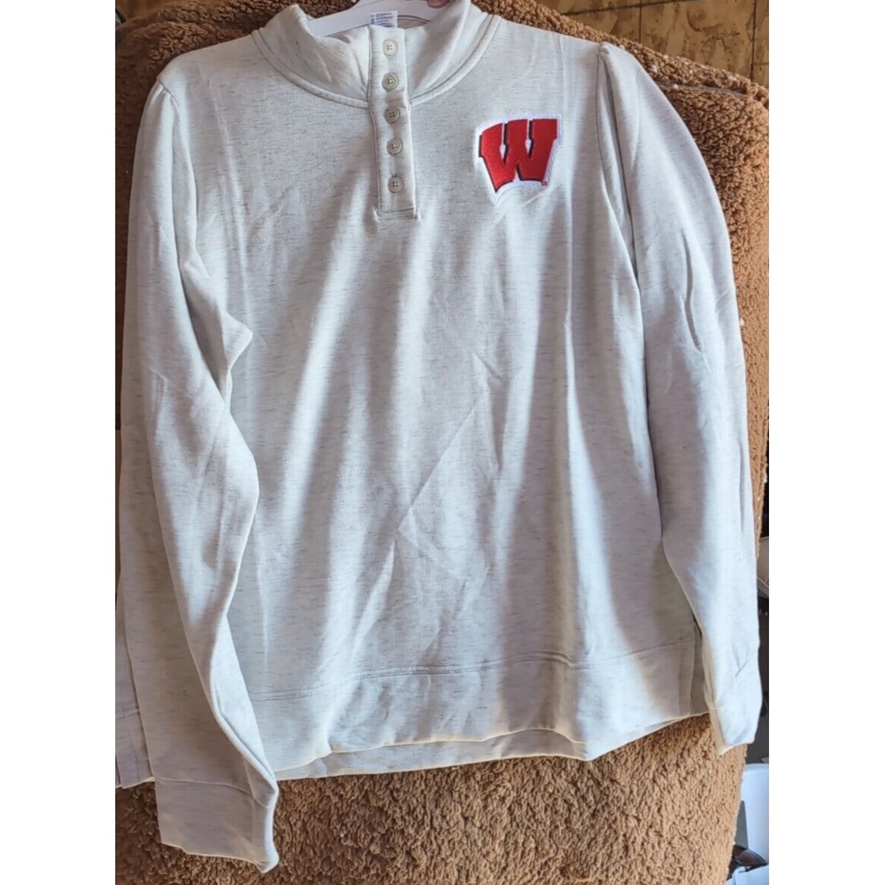 NEW University of Wisconsin Badgers Gray 1/4 Button LS Shirt Women's Large